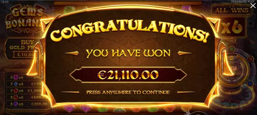 Gems Bonanza Slot Big Win