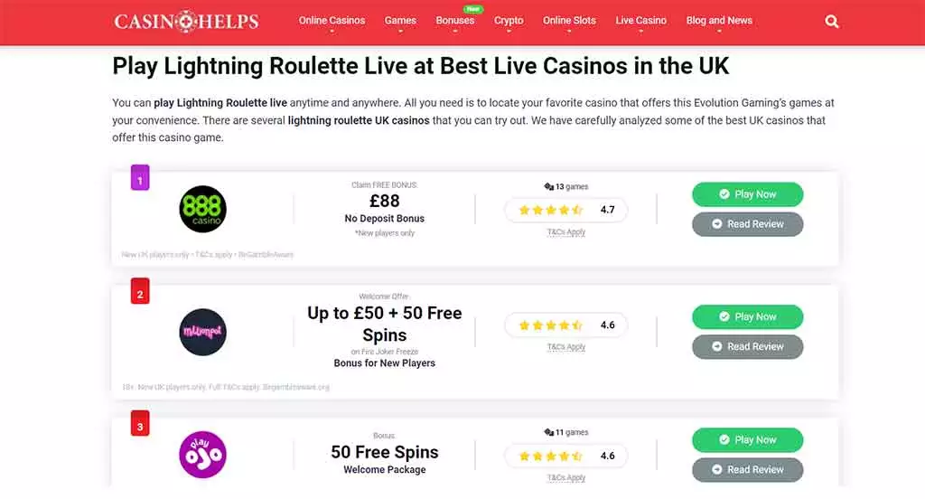 Lightning Roulette - STEP 1 Choose UK Casino