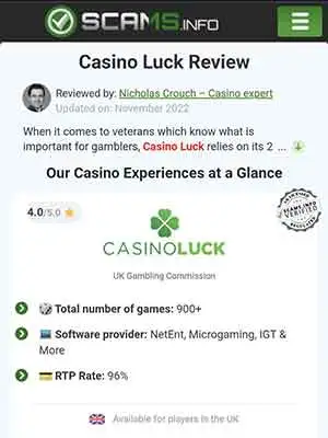 Casino Luck Review by Scams Info