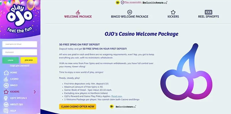 Play OJO Welcome Bonus